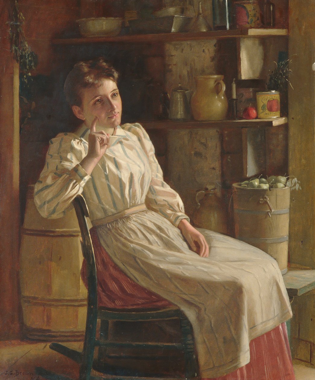 Meditation, ca. 1900-1910. af John George Brown