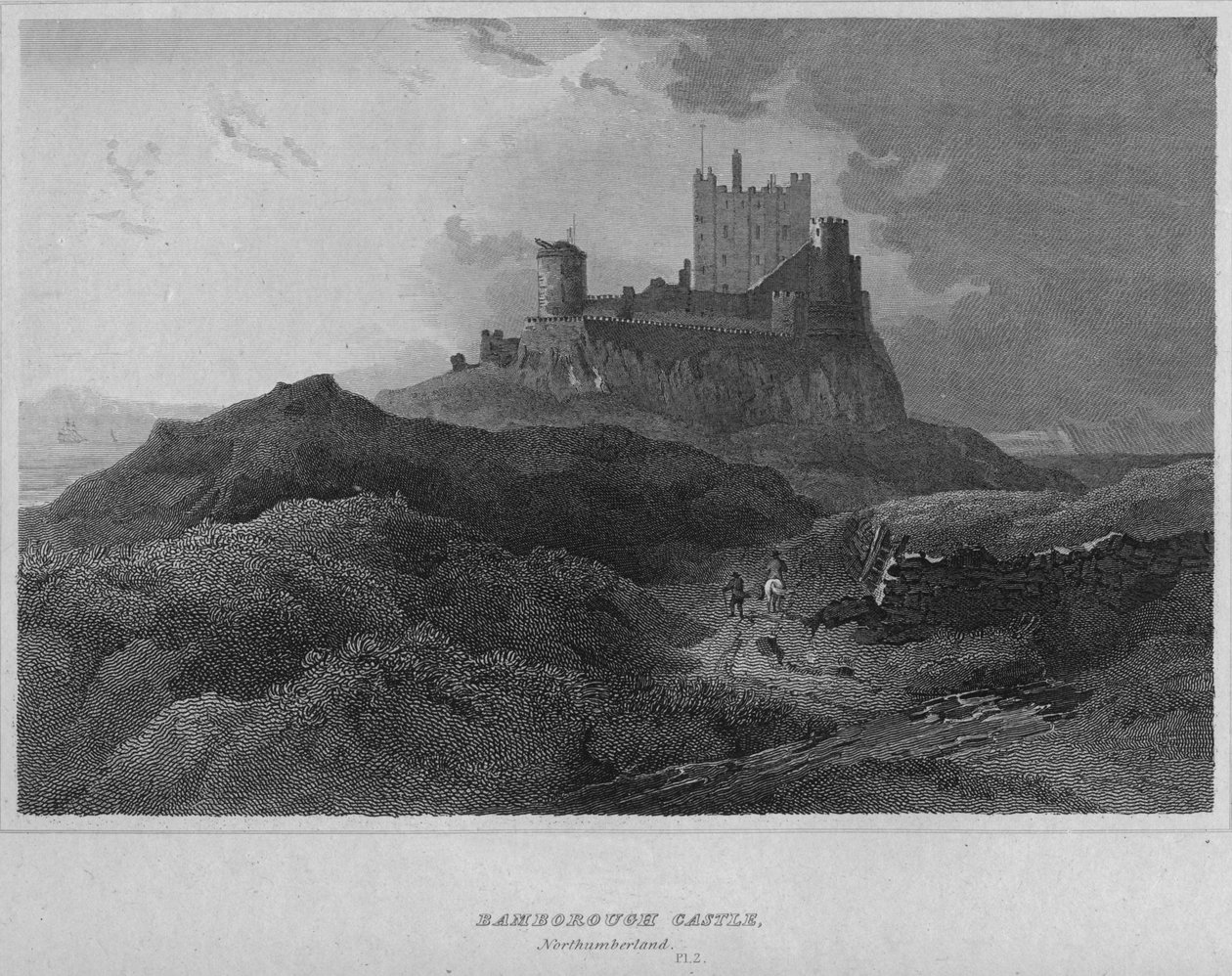 Bamborough Castle, Northumberland, 1814 af John Greig