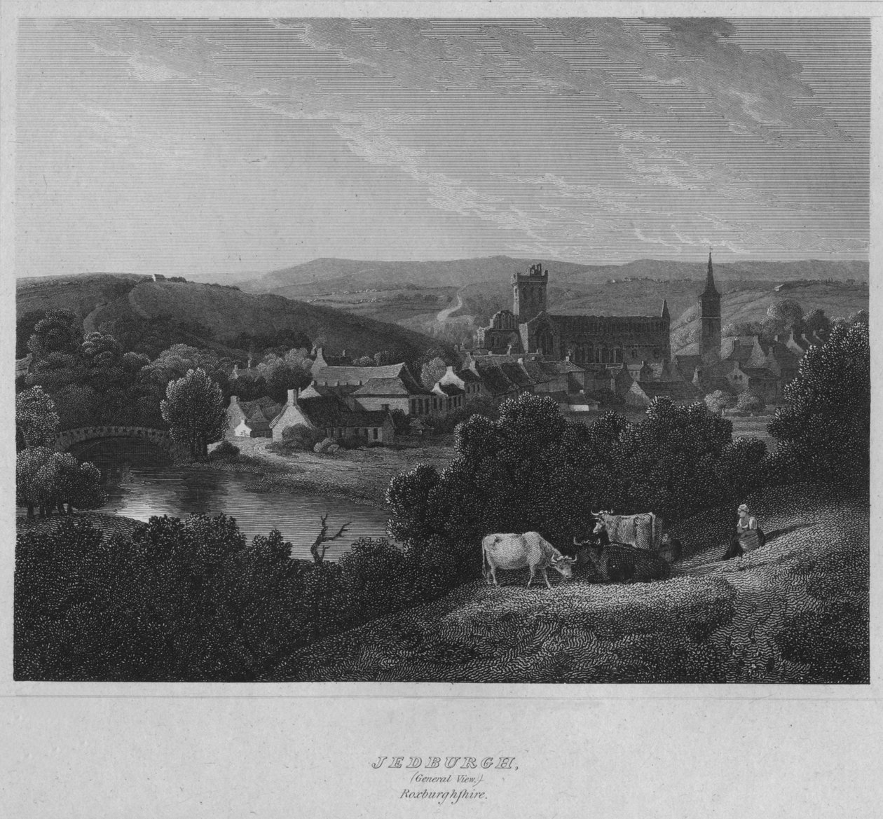 Jedburgh, overblik. Roxburghshire, 1814 af John Greig