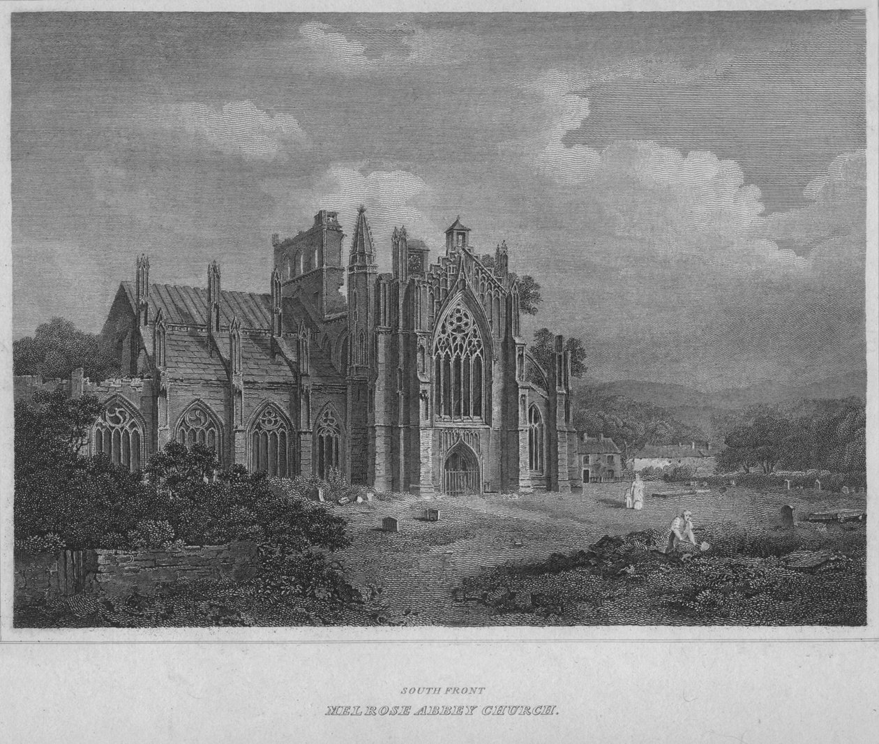 Sydfronten - Melrose Abbey Church, 1814 af John Greig