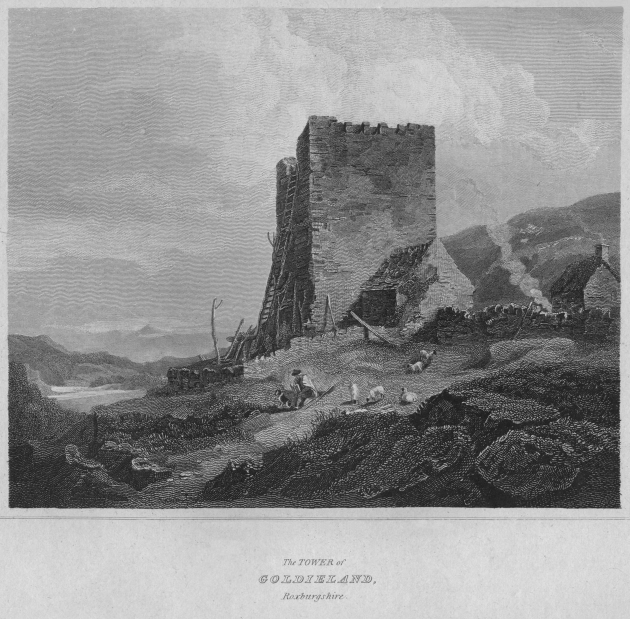 Tower of Goldieland, Roxburghshire, 1814 af John Greig