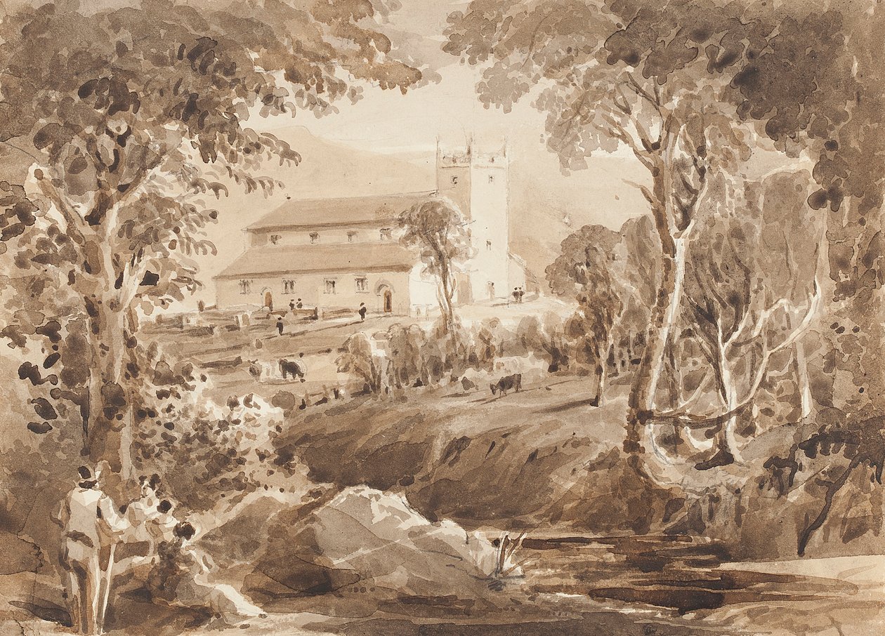 Ambleside Church, Cumbria (wc på papir) af John Harden