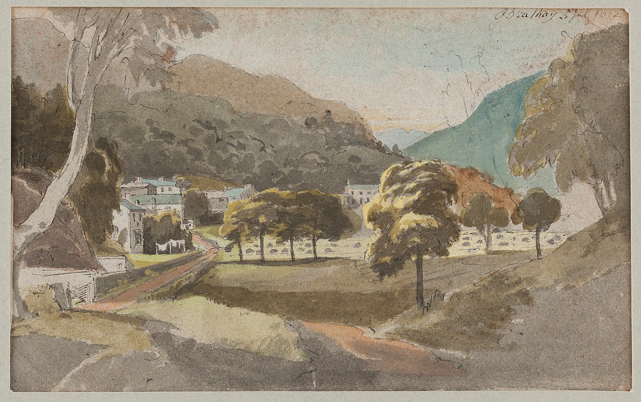 Fields outside Brathay, 1812 (wc på papir) af John Harden
