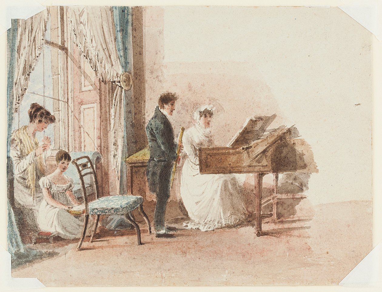 Hall interiør, 1827 (wc på papir) af John Harden