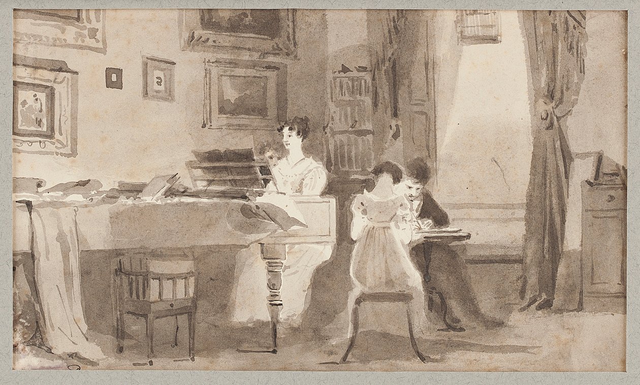 Interiørscene, 1826 (wc på papir) af John Harden