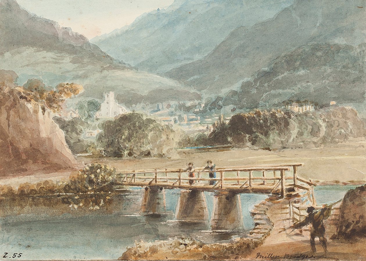 Old Miller Bridge, 1843 (wc på papir) af John Harden