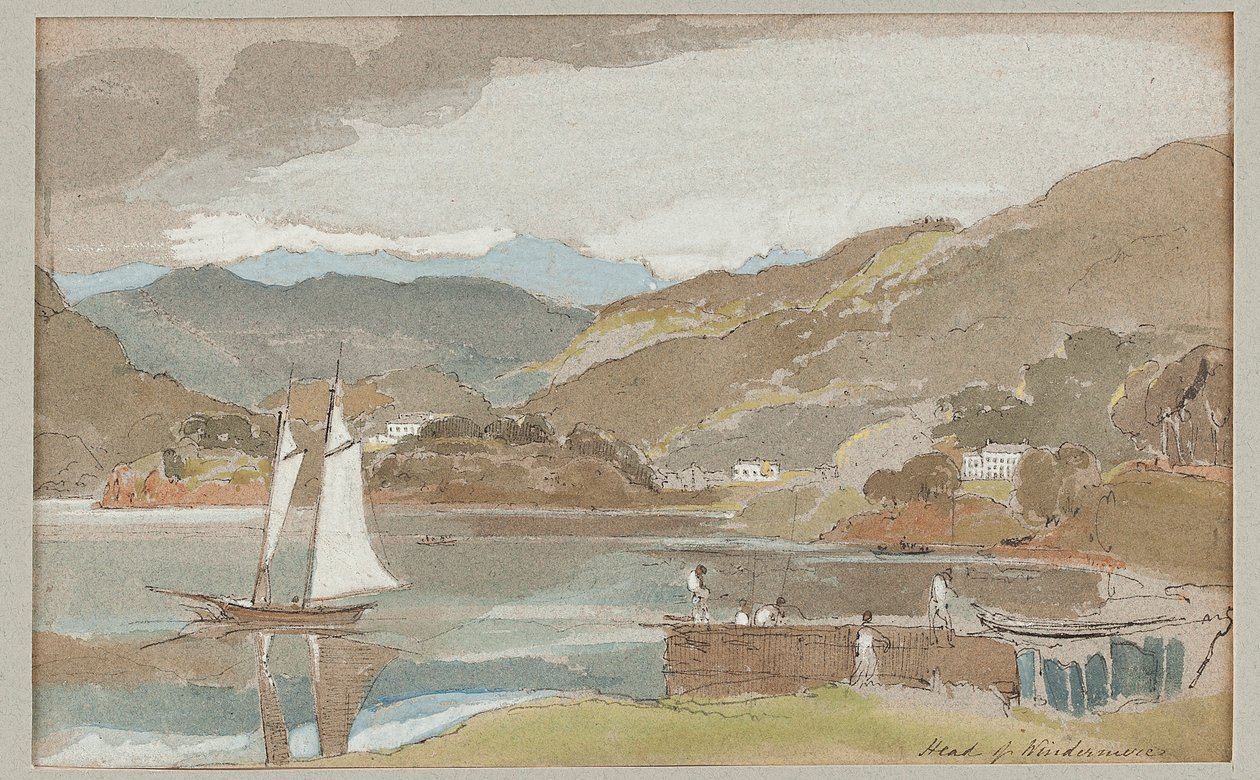 Sejler på Windermere, 1810 (wc på papir) af John Harden