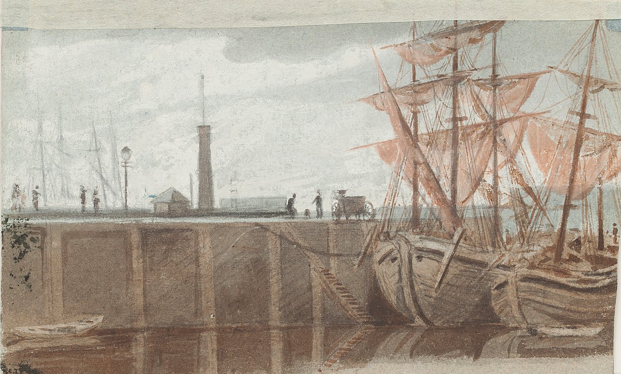 Skibe ved Whitehaven (wc på papir) af John Harden