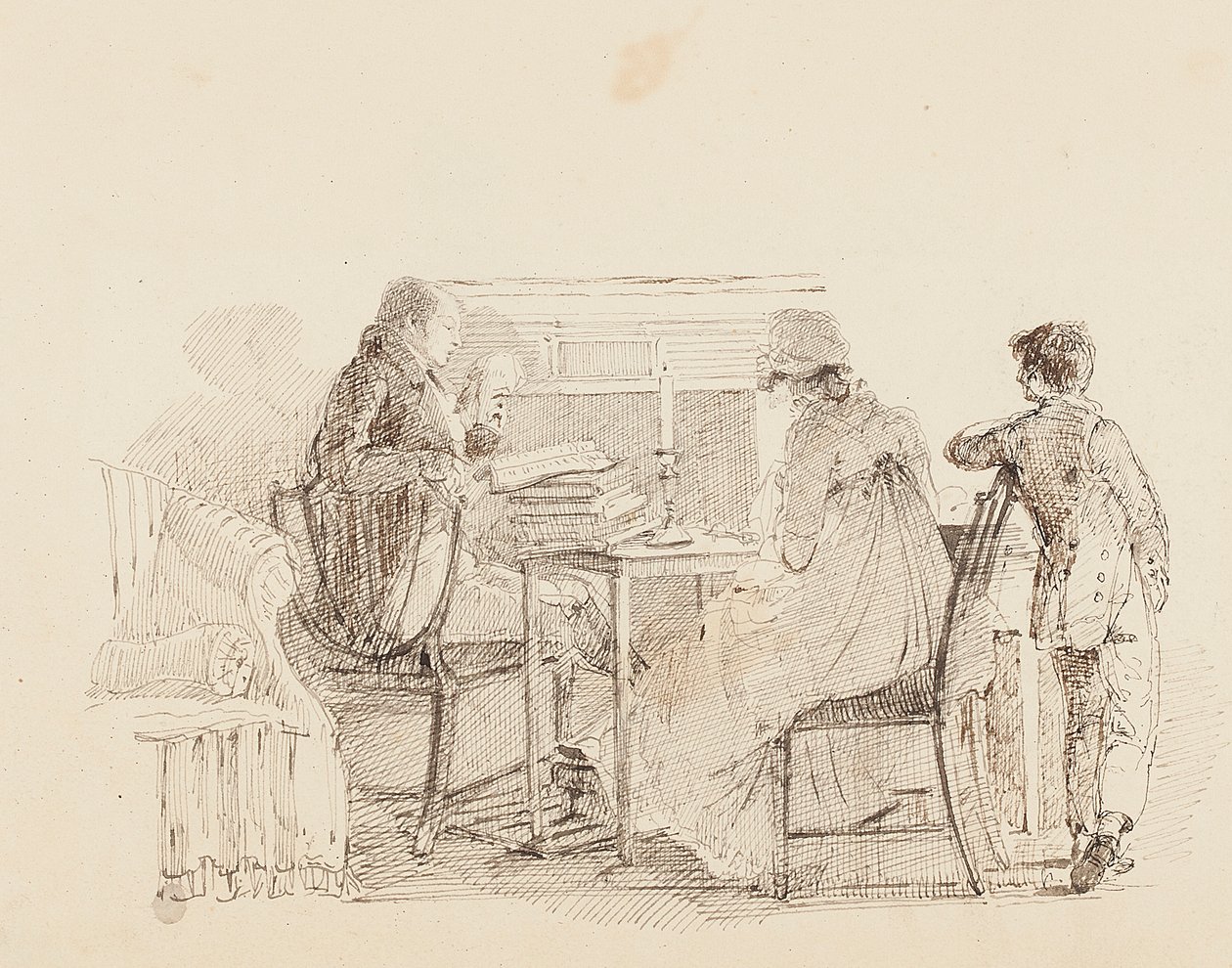 Tre ved pejsen, 1805 af John Harden