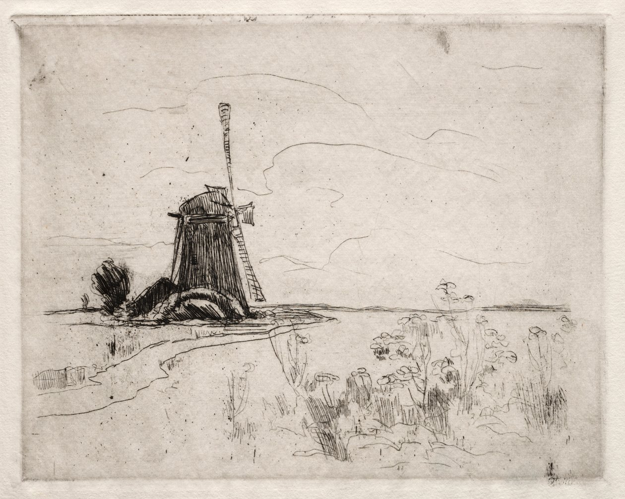 Mølle og Ukrudt, Holland. af John Henry Twachtman