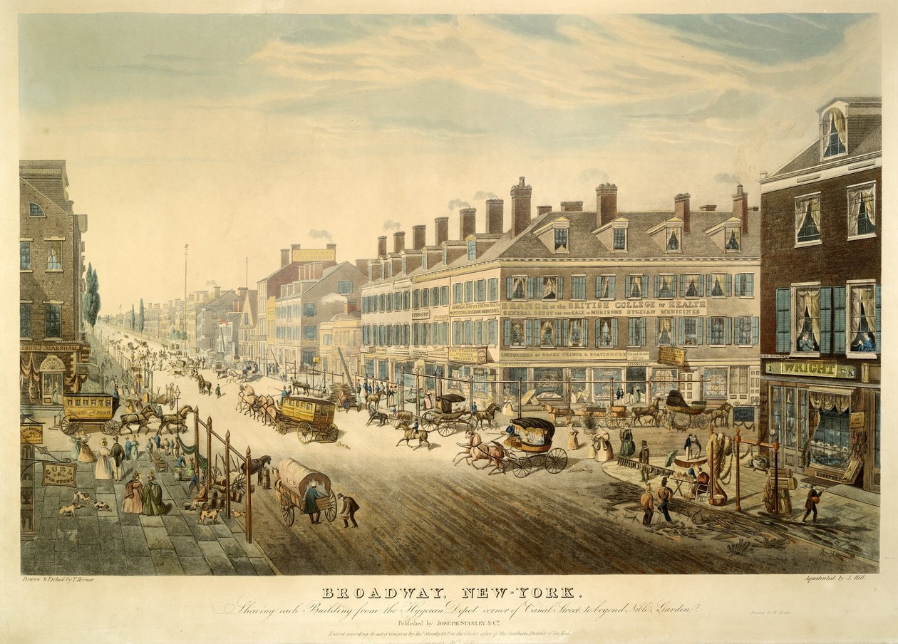 Broadway, New York, pub. 1850 af John Hill