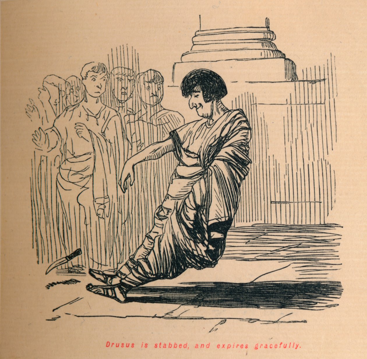 Drusus bliver stukket, og udløber yndefuldt, 1852 af John Leech