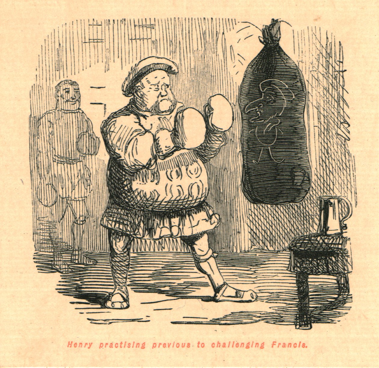 Henry øvede sig forud for at udfordre Francis, 1897. af John Leech