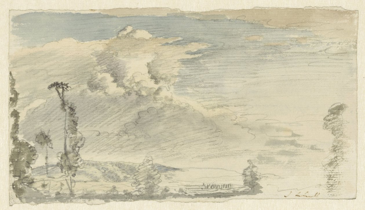 Overskyet himmel over et bakket landskab af John Linnell (II)