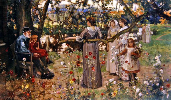 Sommerhaven (olie på lærred) af John Lochhead