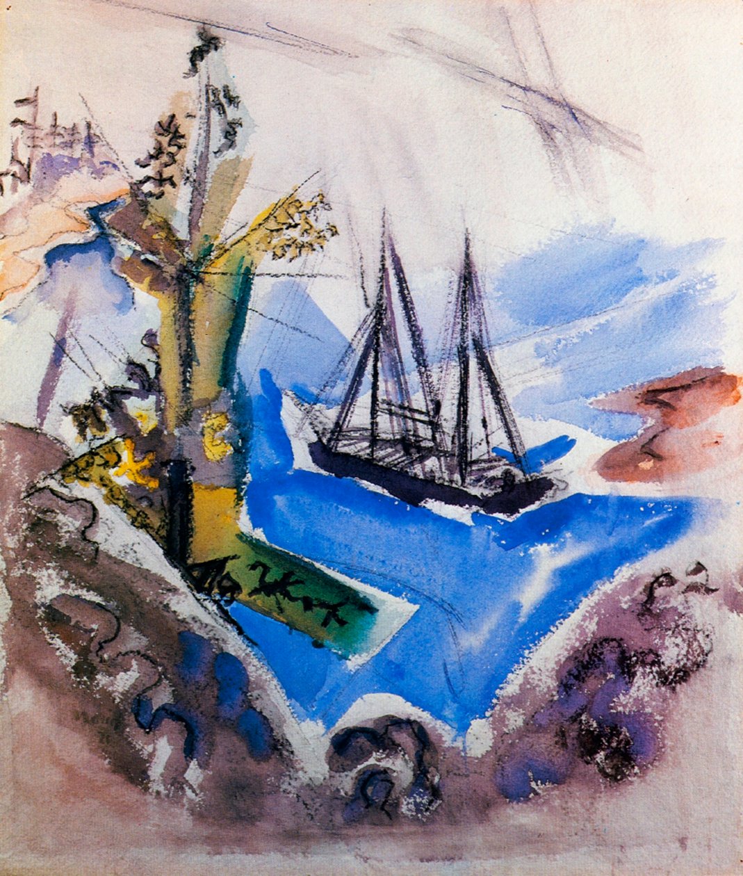 En skonnert og et træ af John Marin