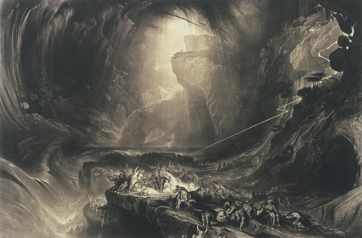 Syndfloden, 1828 (mezzotint med radering) af John Martin