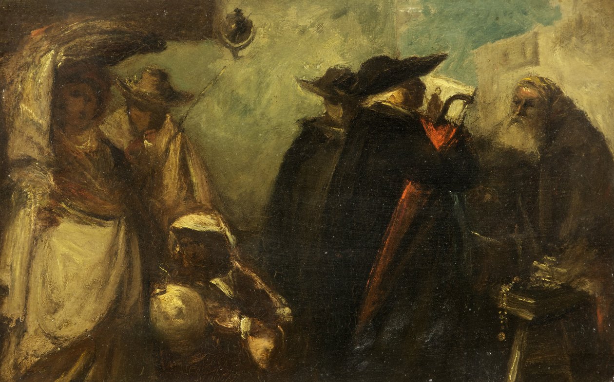 Salg af relikvier i Sevilla (olie på panel) af John Phillip