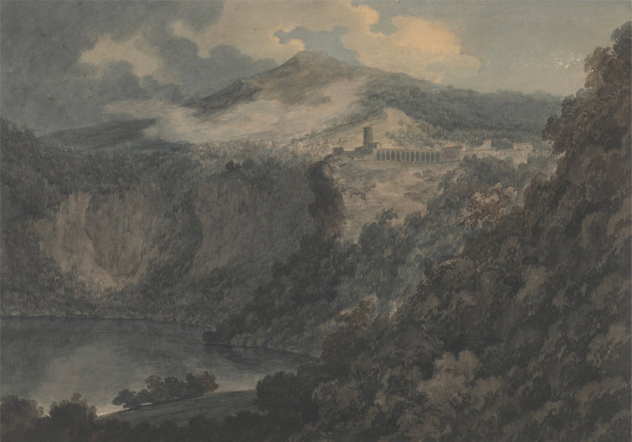 Søen og byen Nemi af John Robert Cozens