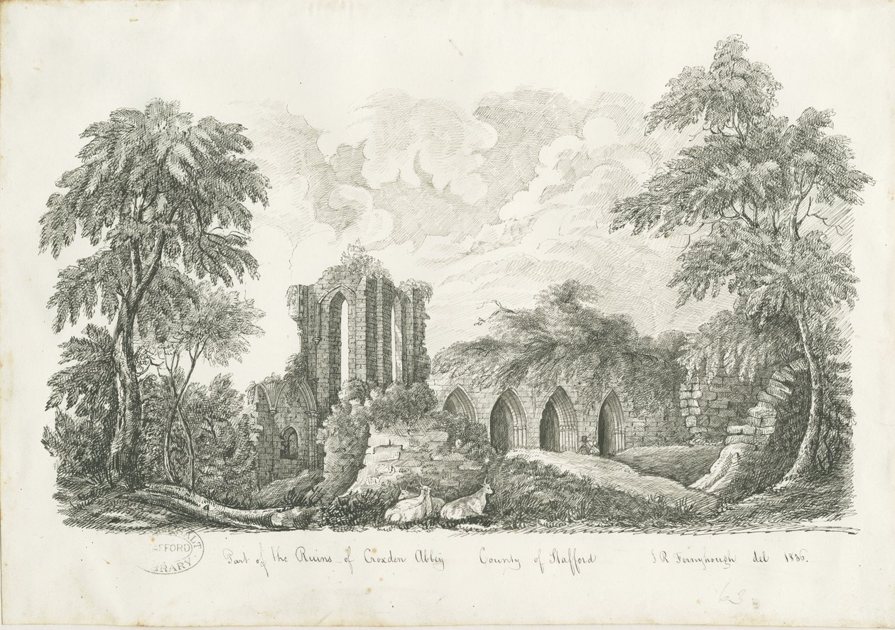 Croxden Abbey: pen- og blæktegning af John Robert Fernyhough