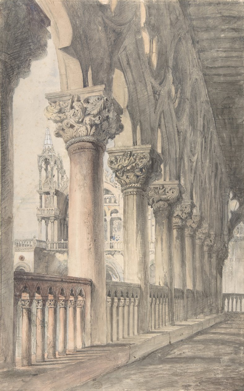 Loggia af hertugpaladset, Venedig, 1849-50. af John Ruskin