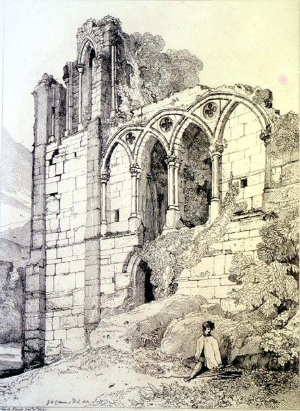 Easeby Abbey, Yorkshire, ca. 1811 (radering) af John Sell Cotman