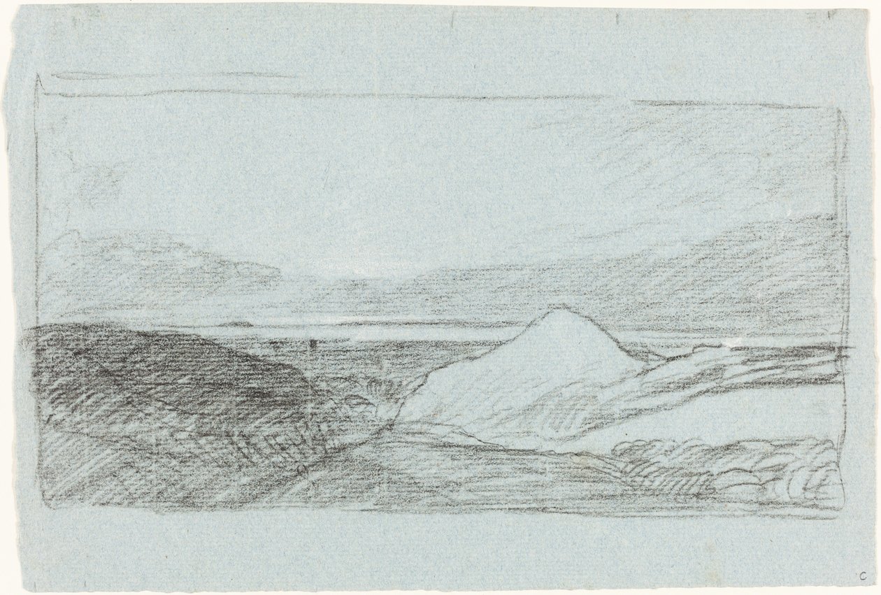 Landskab med bakker og vand af John Sell Cotman