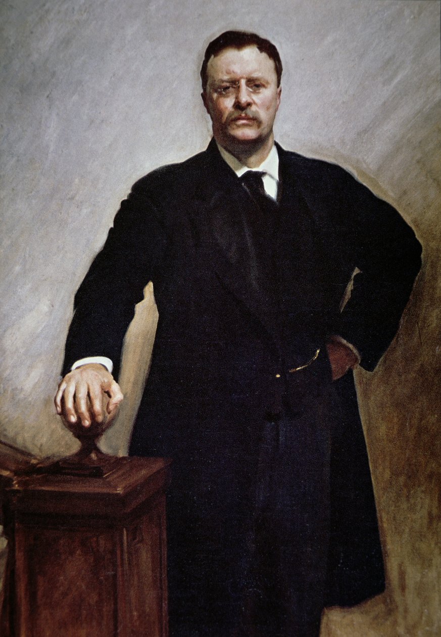 Theodore Roosevelt (farve litho) af John Singer (after) Sargent