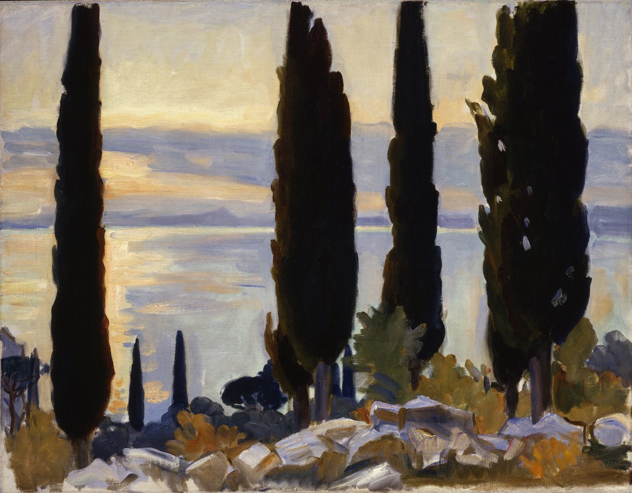 Cyprestræer i San Vigilio, 1913 af John Singer Sargent