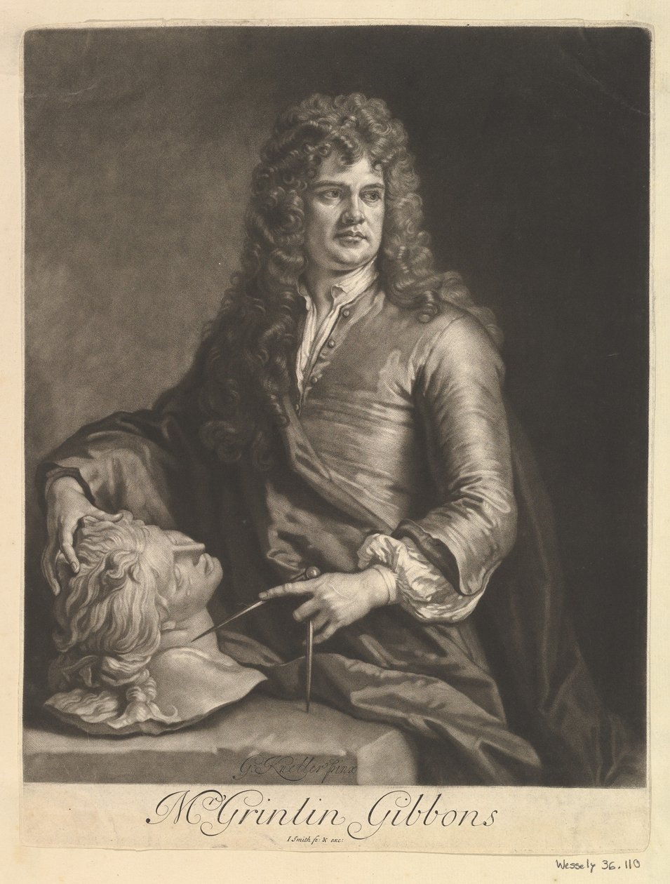 Portræt af Grinling Gibbons, 1690. af John Smith 2