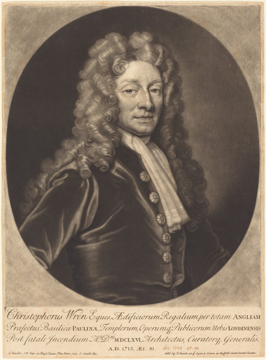 Sir Christopher Wren af John Smith after Sir Godfrey Kneller