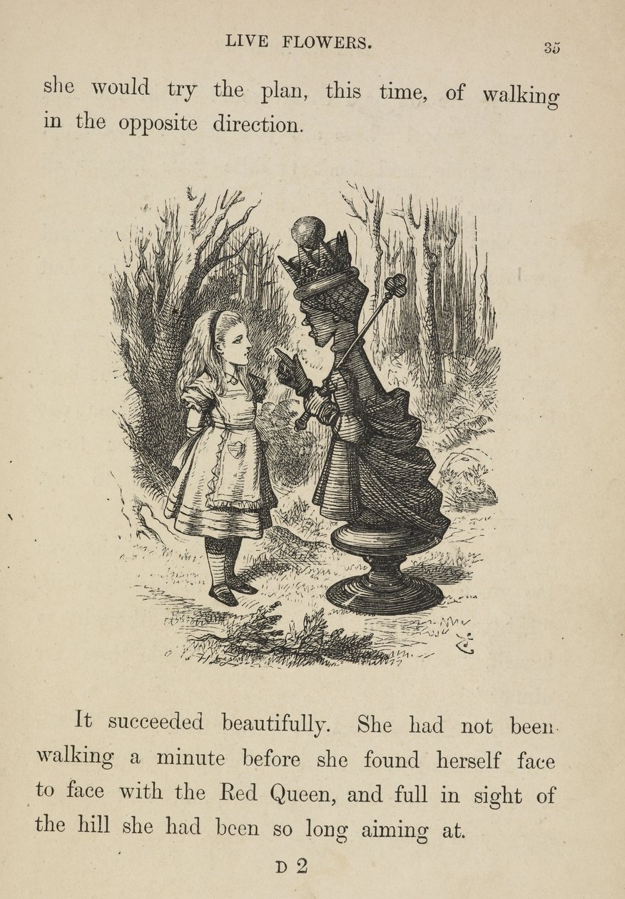 Alice står over for den røde dronning. af John Tenniel