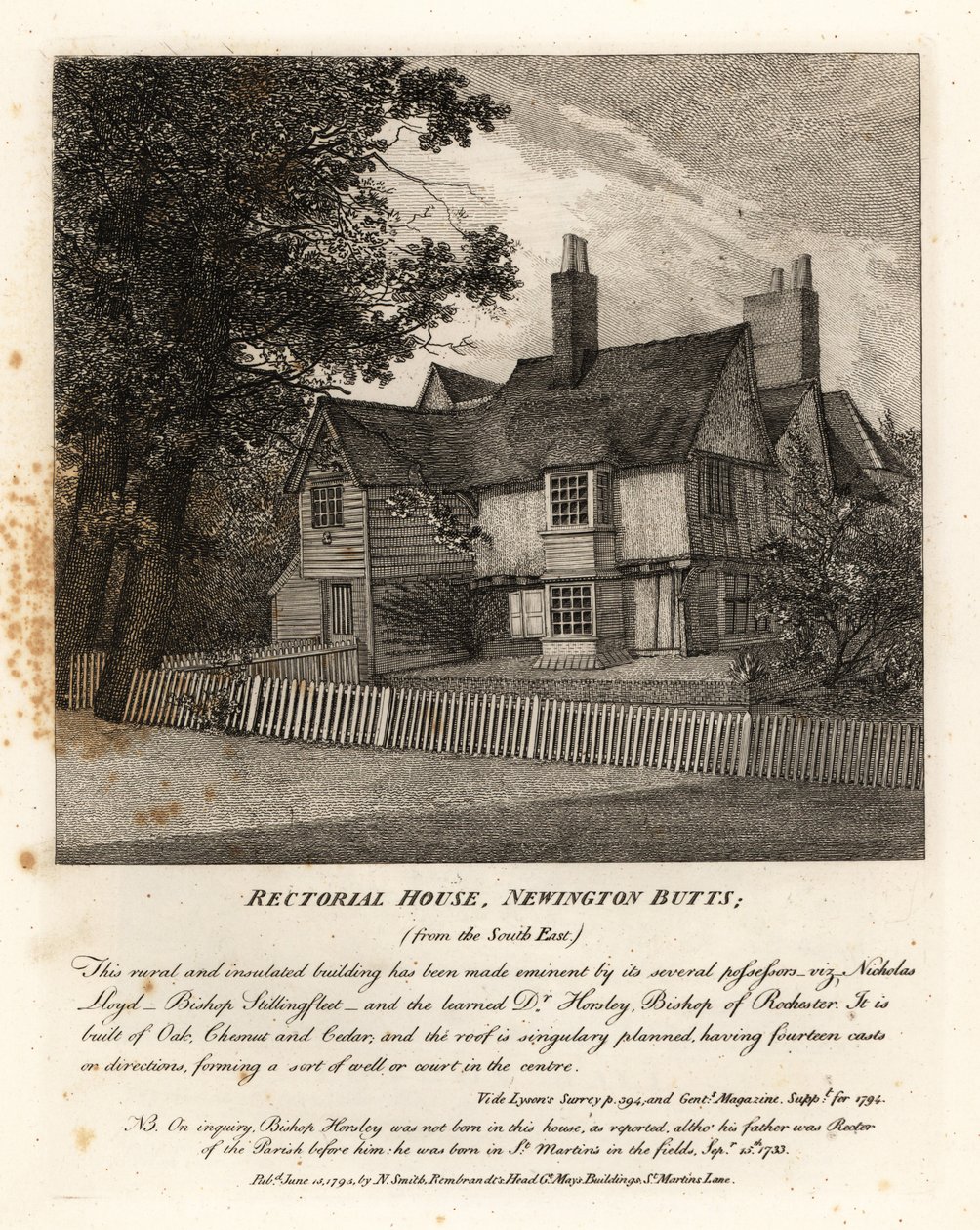 Rector House, Newington Butts af John Thomas Smith