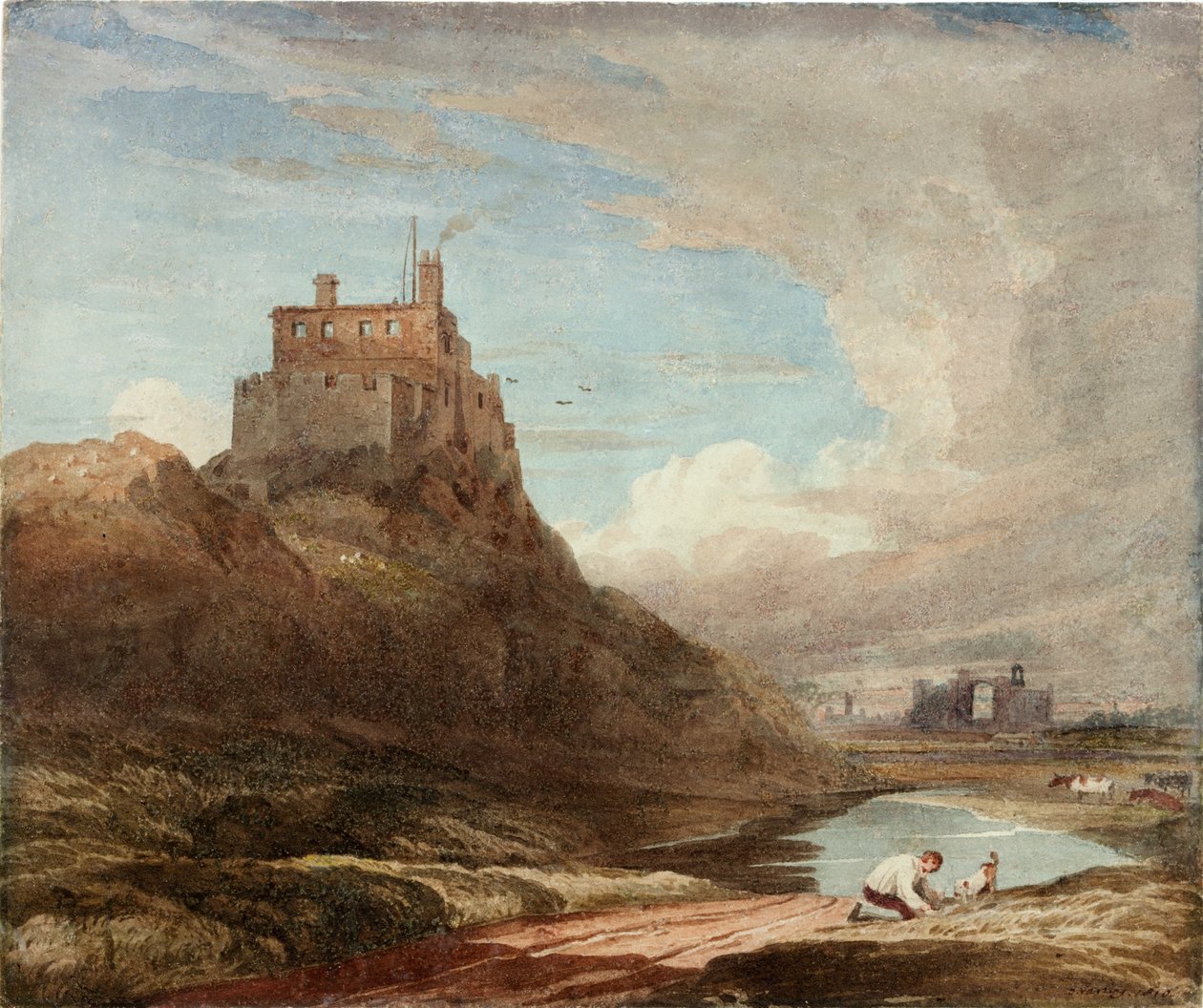 Udsigt over Holy Island Castle af John Varley