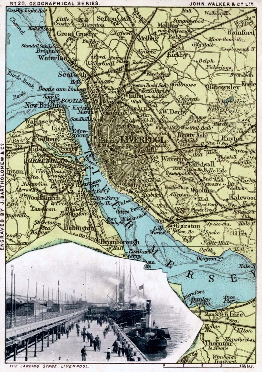 Kort over Liverpool, Merseyside, 1903. af John Walker