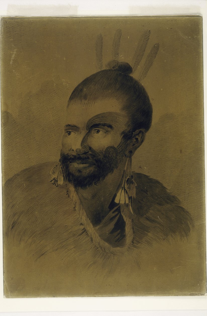 Portræt af en New Zealander, ca. 1777 af John Webber