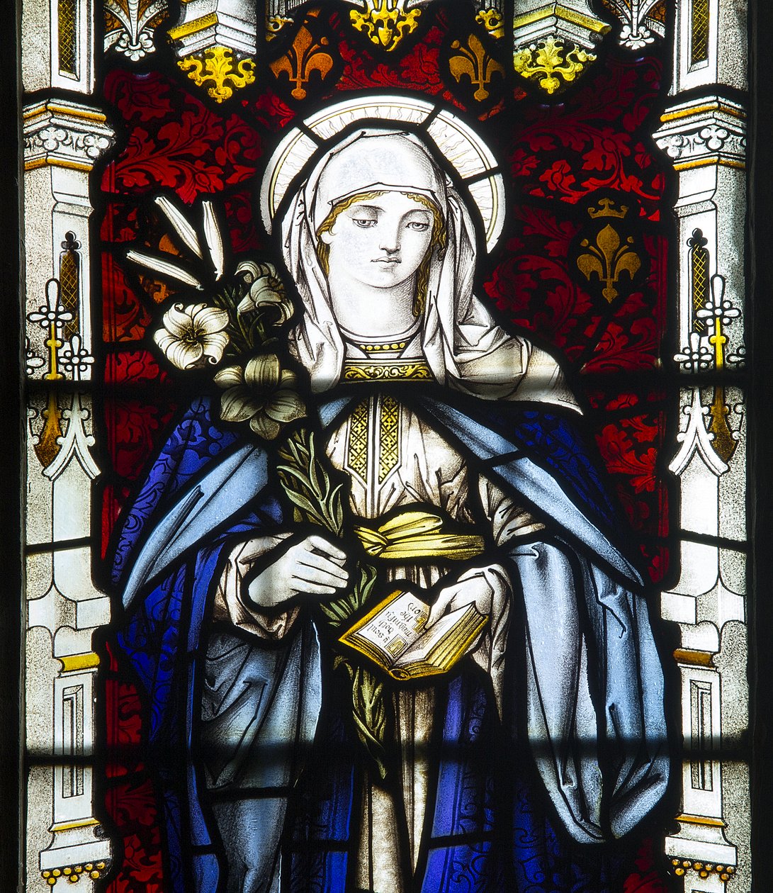 Jomfru Maria, 1898 (farvet glas) af John William Brown