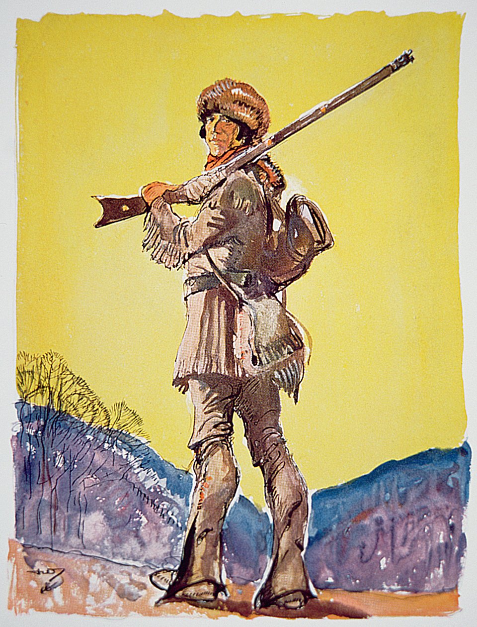 Davy Crockett (farve litho) af John William Jr. Thomason