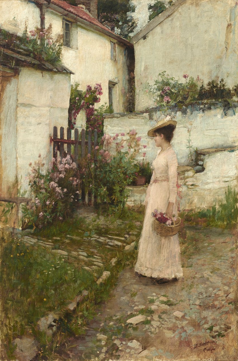 Indsamling af blomster i en Devonshire-have af John William Waterhouse