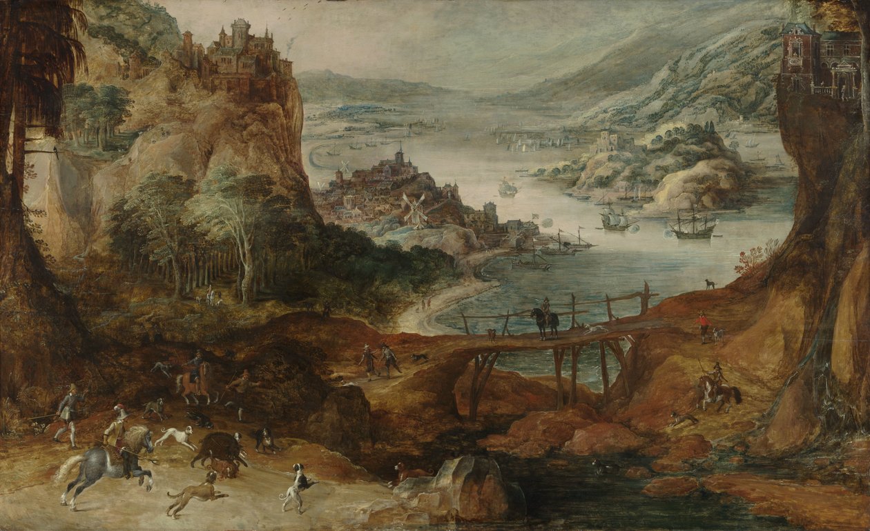 Flodlandskab med ornejagt af Joos de Momper (II)