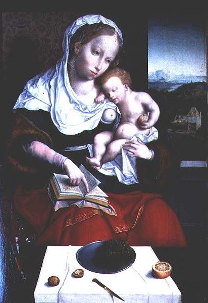 Madonna og barn af Joos van (school of) Cleve