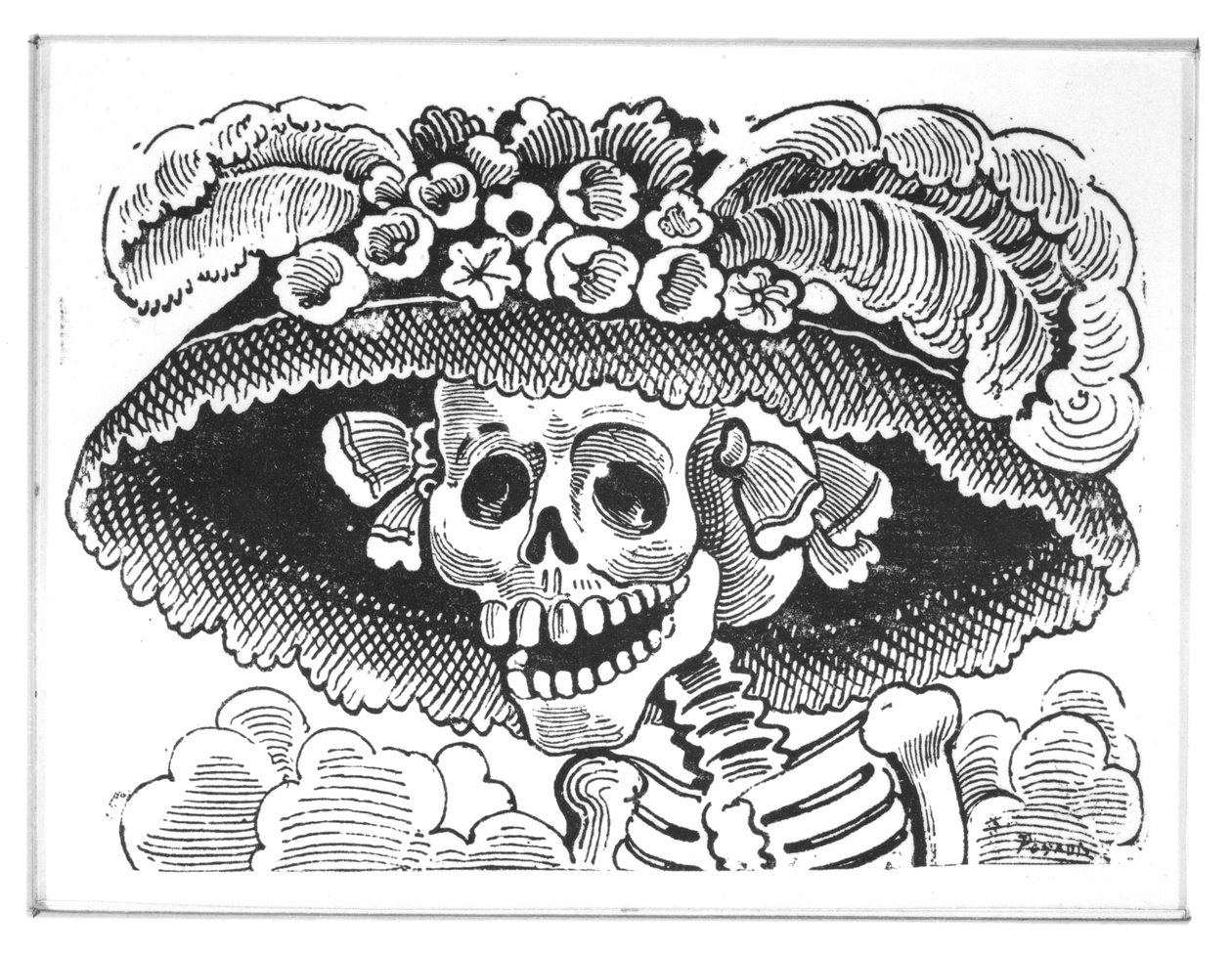 Catrinas kranie", 1913 (zink-ætsning) af José Guadalupe Posada