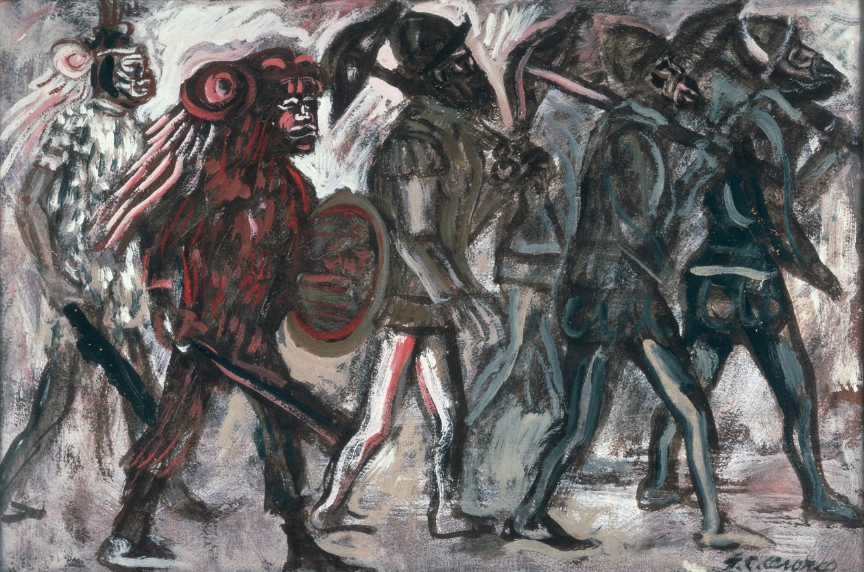 The Teules, ca. 1945 (gouache på papir) af José Clemente Orozco