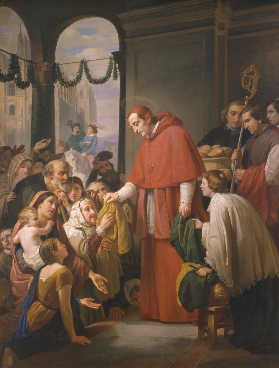Den hellige Karl Borromeo, ærkebiskop af Milano, uddeler almisser til de fattige, 1853 af José Salomé Pina