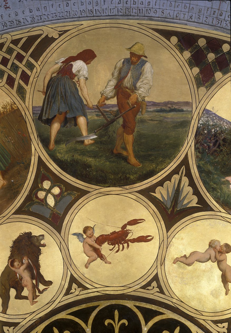 Prags astronomiske urs kalenderplade – juni, 1865-66 (olie på kobberplade) af Josef Mánes