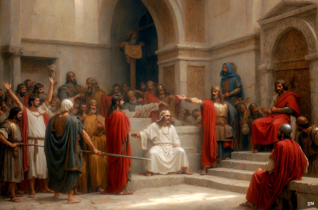 Jesus_anklaget og dømt af Pilatus_01 af Josef Johann Michel