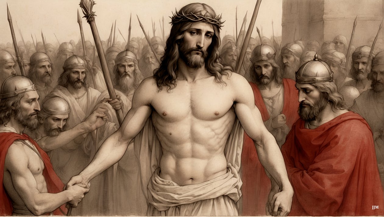 Jesus_spottet og slået af romerske soldater_01 af Josef Johann Michel