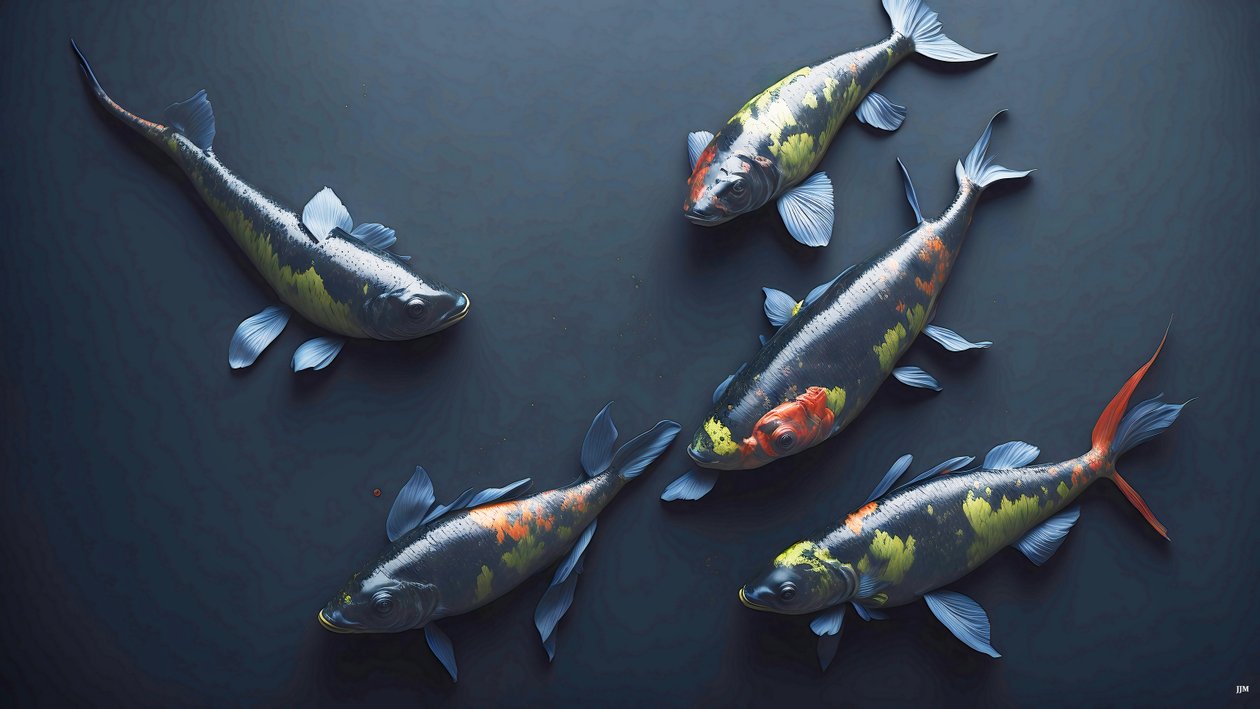 blækmaleri: Koi-Karpfish_rainbow_02 af Josef Johann Michel