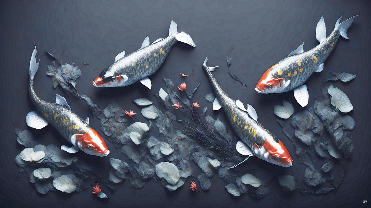 blækmaleri: Koi-Karpfish_red_01 af Josef Johann Michel