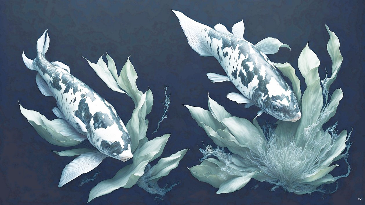 blækmaleri: Koi-Karpfisk_hvid marmor_01 af Josef Johann Michel